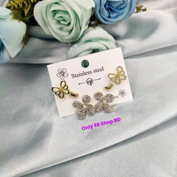 3 Pairs Floral Stud Earring Sets (1 Pata)